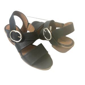 Sofft Womens 10 M Heel Sandals Faux Leather Black Comfort Casual Sling Back Open